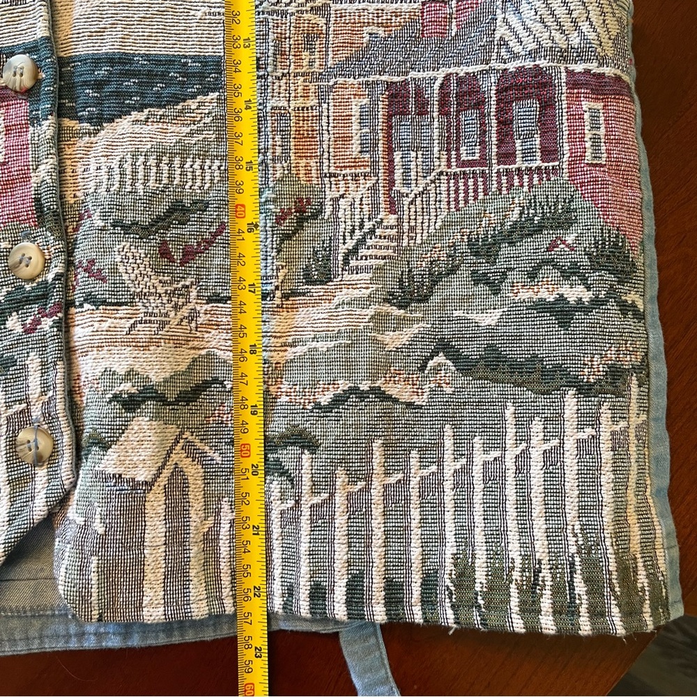 Vintage ORVIS Size XL Denim Tapestry Coastal Scene Vest - Picture 8 of 9